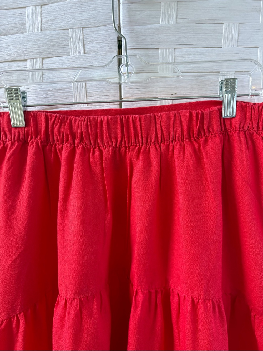 Joie Linen XL Red Tier Maxi Skirt Pockets Pull On Elastic Back Waist Beach Boho - Picture 5 of 12